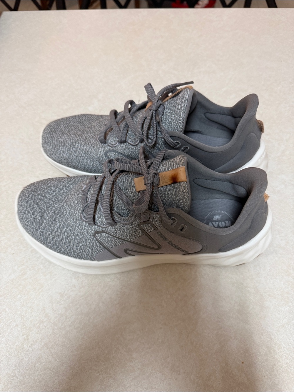 New Balance Men's Grey Knit Athletic Sneakers with White Sole
